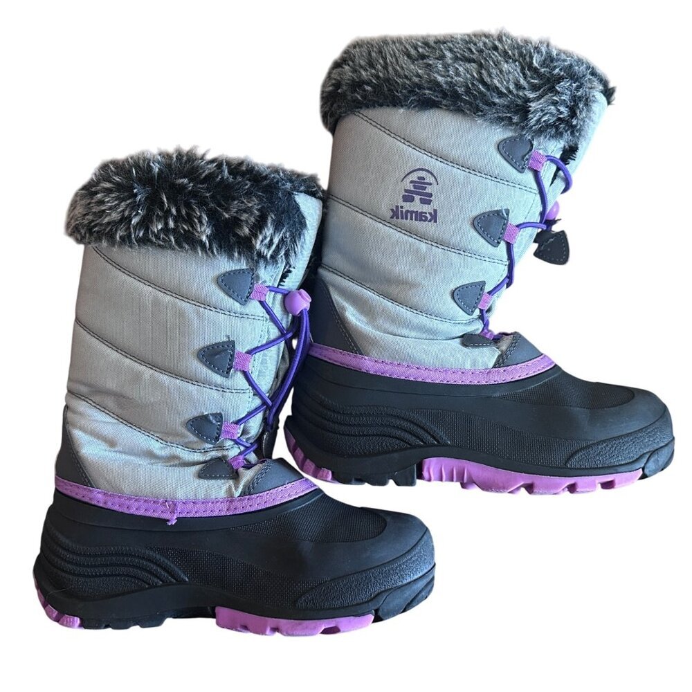 Kamik Snowangel Insulated Winter Boots Faux Fur Lining Silver Pink Size Girls 3